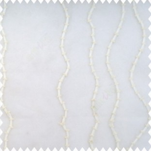 Pure white cream color vertical stripes strong knots flowing lines oval shapes with polyester transparent base fabric sheer curtain